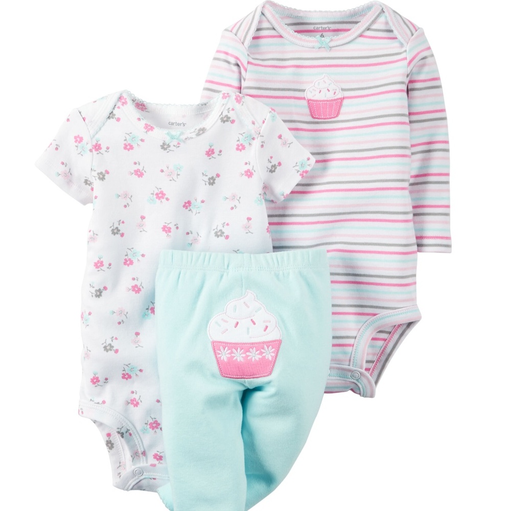 Carter’s Baby Girl’s 3pc Bodysuit Set Cupcake - Picture 1 of 1